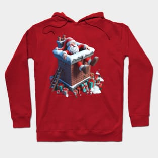 Santa Claus stuck in a chimney, with his feet dangling out and presents scattered around Hoodie